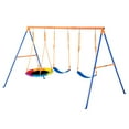 thumbnail image 1 of KFFKFF Outdoor Swing Set for Children, Capable of Supporting 600lbs, Includes 1 Round Swing Chair, 2 Strap Swing Seats, Robust A-Shape Metal Swing Frame and Modifiable Rope, Kids' Backyard Swingset, 1 of 9