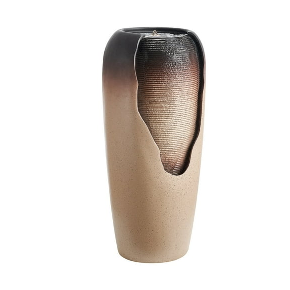 KFFKFF Outdoor Water Fountain, 30.71-Inch Tall Glazed Jar Design with LED Light and Pump, 1-Tier Floor Standing Fountain for Garden, Patio, Yard, Home, or Indoor Spaces (Coffee)