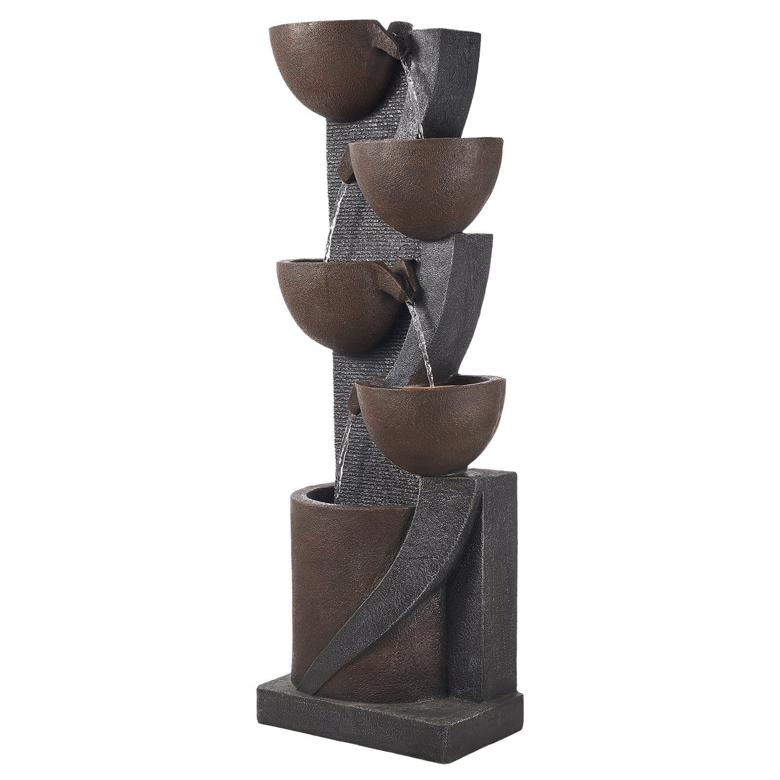 KFFKFF Outdoor Water Fountain, 49.61 in Tall, 5-Tier Jar-Shaped Cascading Design with LED Light and Pump, Ideal for Garden, Patio, Home, and Backyard Use