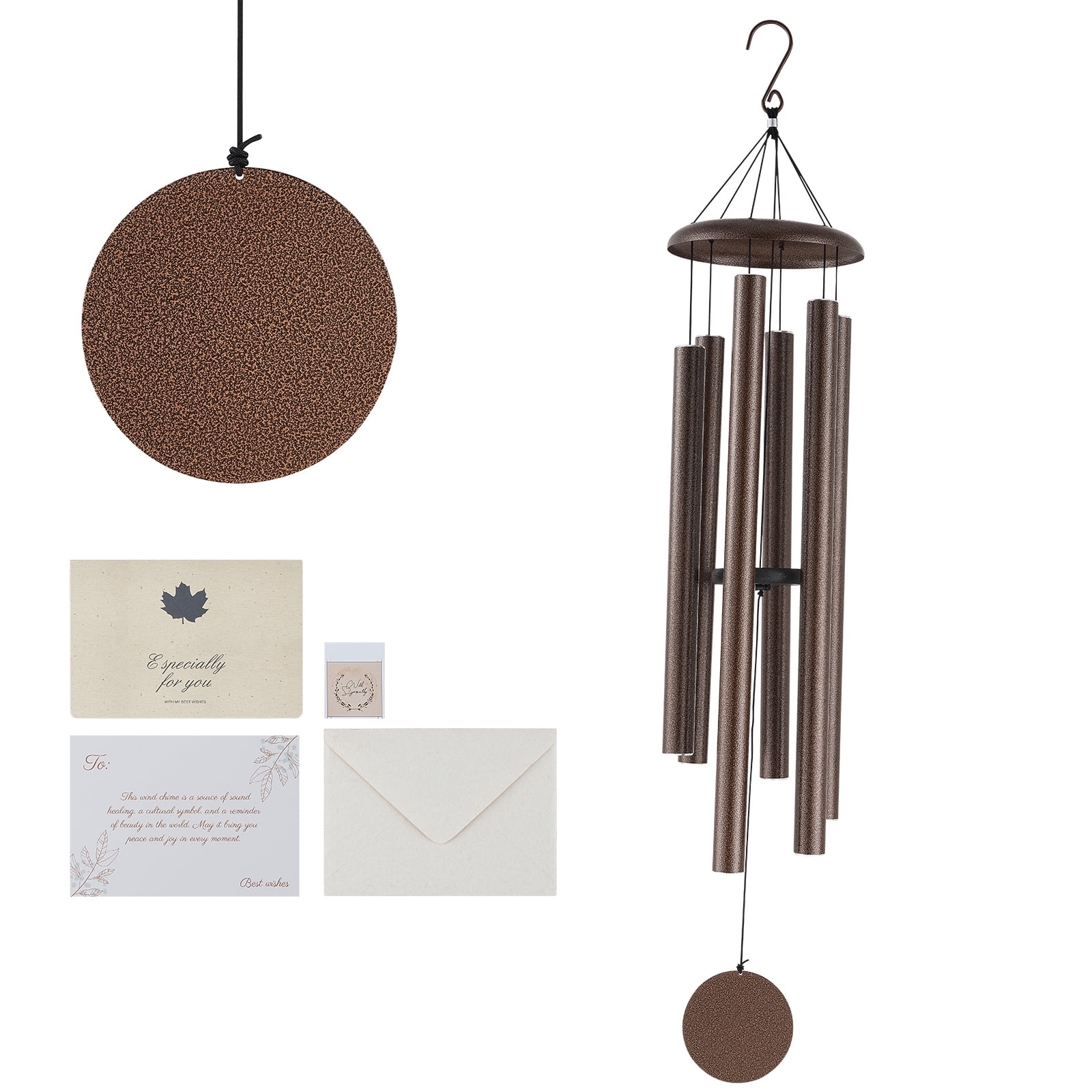 KFFKFF Outdoor Wind Chimes, 50", Richly Toned Wind Chimes with 6 Tubes, Distinctive Large Commemorative Wind Chimes for Anniversary, Remarkable Exterior Adornment for Your Patio,Backyard, Copper Vein