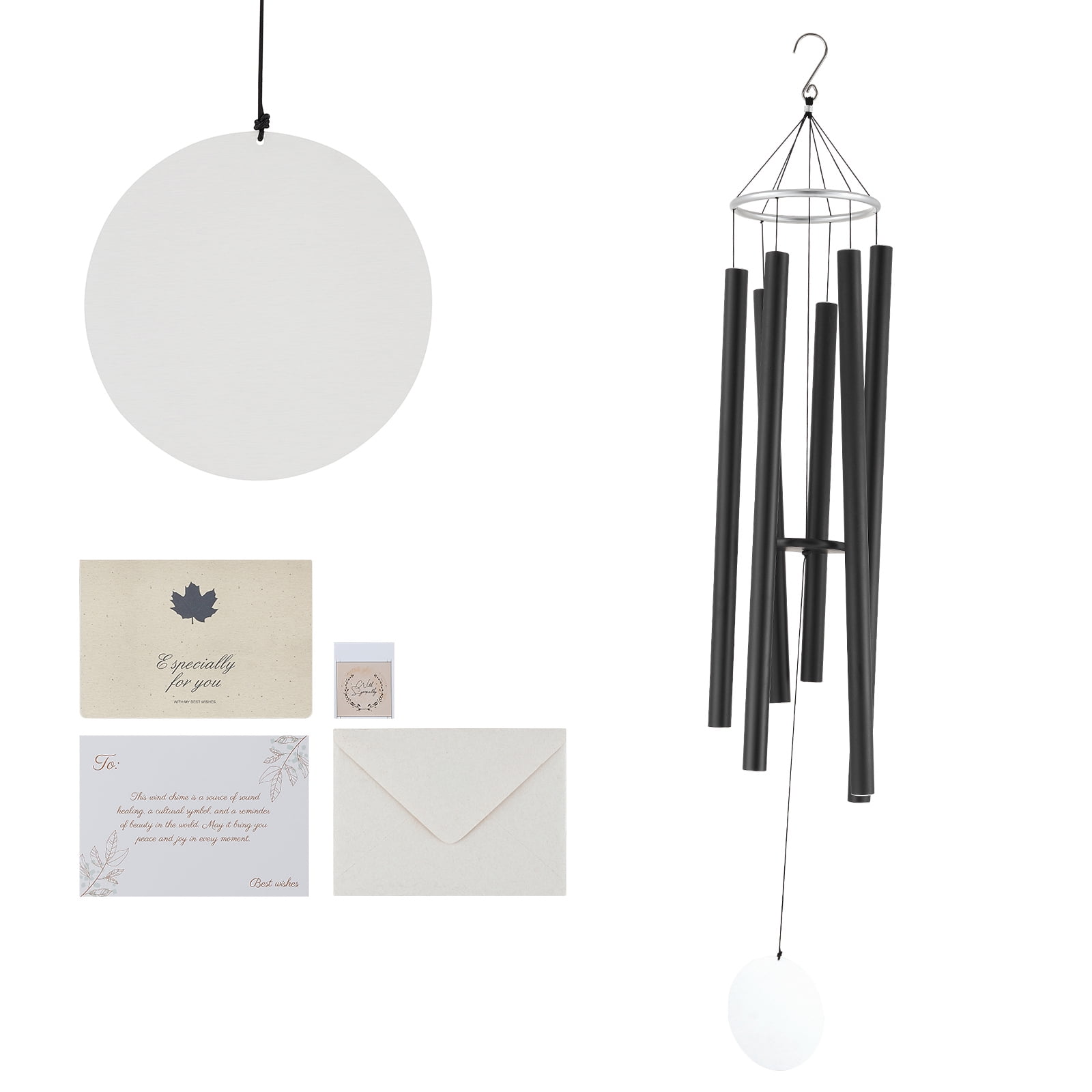 KFFKFF Outdoor Wind Chimes, 66 inches, Richly Toned Wind Chimes with 6 Tubes, Distinctive Large Commemorative Wind Chimes for Anniversary, Remarkable Exterior Adornment for Your Patio,Backyard, Black