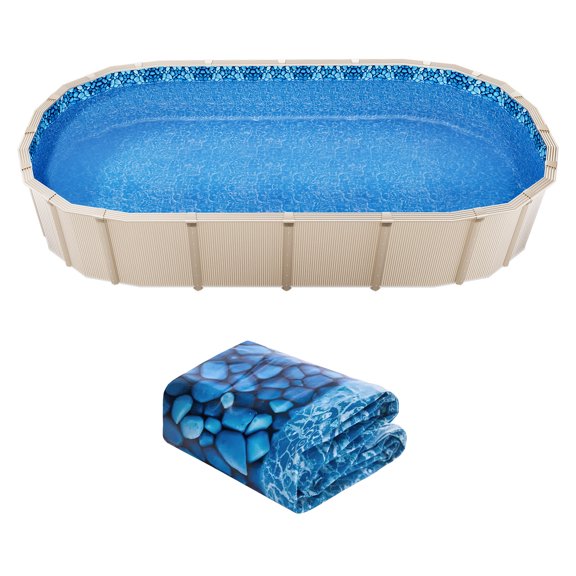 KFFKFF Oval Pool Liner Measuring 18ft by 33ft, Suitable for Unibead Above Ground Swimming Pools, Comes in Standard Gauge with a Wall Height of 52 inches