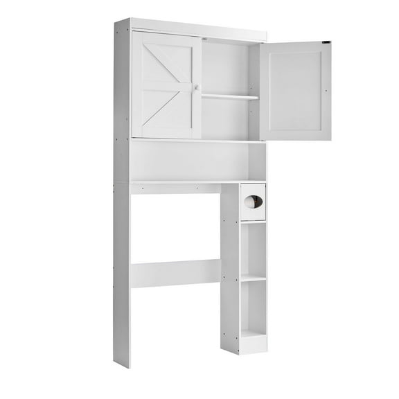 KFFKFF Over-The-Toilet Storage Cabinet, 67.44-Inch Tall Bathroom Organizer with Adjustable Shelf and Double Doors, Space-Saving Bathroom Storage with Open Shelf, White