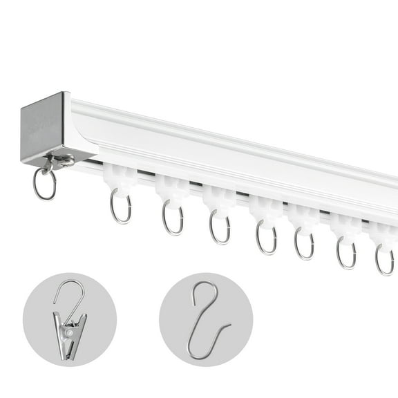KFFKFF Overhead Curtain Rail Kit, Spanning 11.8 FT/3.6 Meter, Glide Ceiling Track Mechanism for Drapes, Partition Drape Track Ceiling/Wall Fixable for Lounge Bedroom inclusive of Hooks and Fittings