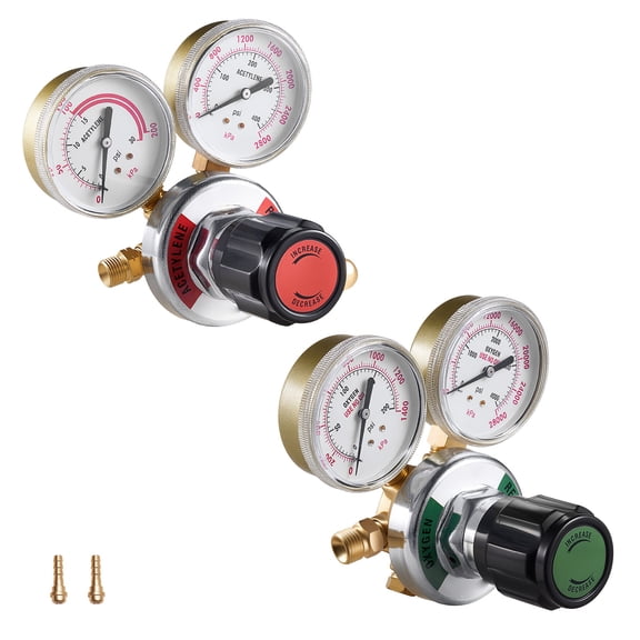 KFFKFF Oxygen Acetylene Regulator Set, Gas Regulators for Welding, 0-4000 PSI and 0-400 PSI Gauges with CGA-540/CGA-510 Inlet and 9/16"-18 Outlet Connections, Adjustable PC Knob
