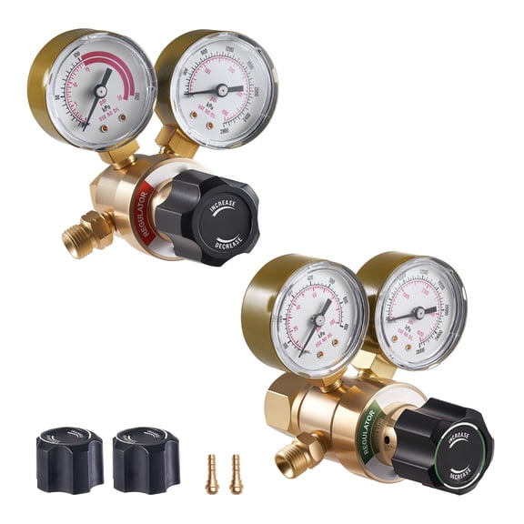 KFFKFF Oxygen Acetylene Regulator Set, Gas Regulators for Welding, 0-4000 PSI and 0-400 PSI Pressure Gauges with CGA-540/CGA-200 Inlet and 9/16"-18 Outlet Connections, Adjustable Knob Design
