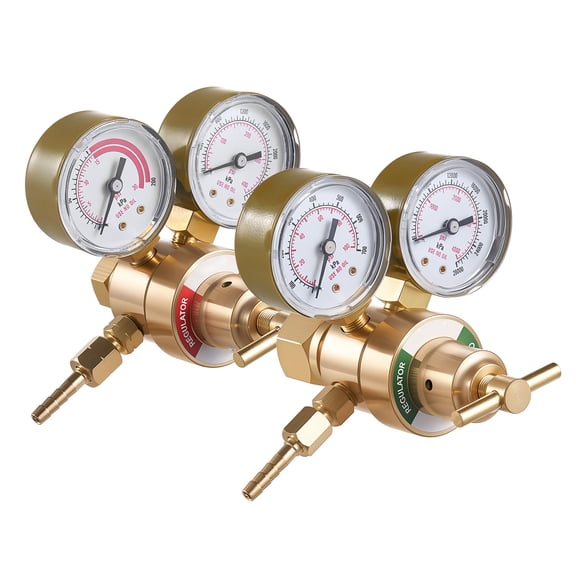 KFFKFF Oxygen Acetylene Regulator Set, Oxy-Acetylene Regulators, 0-4000PSI and 0-400PSI Welding Gas Gauges with CGA-540/CGA-200 Inlet Connection & 3/8"-24 Outlet Connection, T-Handle Adjustment