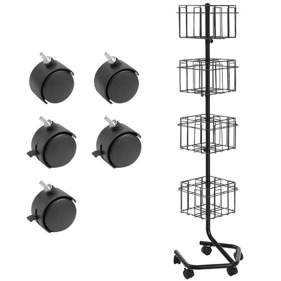 KFFKFF Pamphlet Presentation Stand, Quadruple Layer 32 Compartments Revolving Booklet Exhibition Stand for Postcards, Full Circle Rotating Card Holder with 5 Casters (2 with Brakes)