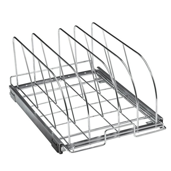 KFFKFF Pan & Pot Organizer, Sliding Under Cabinet Rack, Adjustable for Baking Sheets & Lids, Steel Construction, Kitchen Cabinet & Pantry Space Saver, 12.5" Width