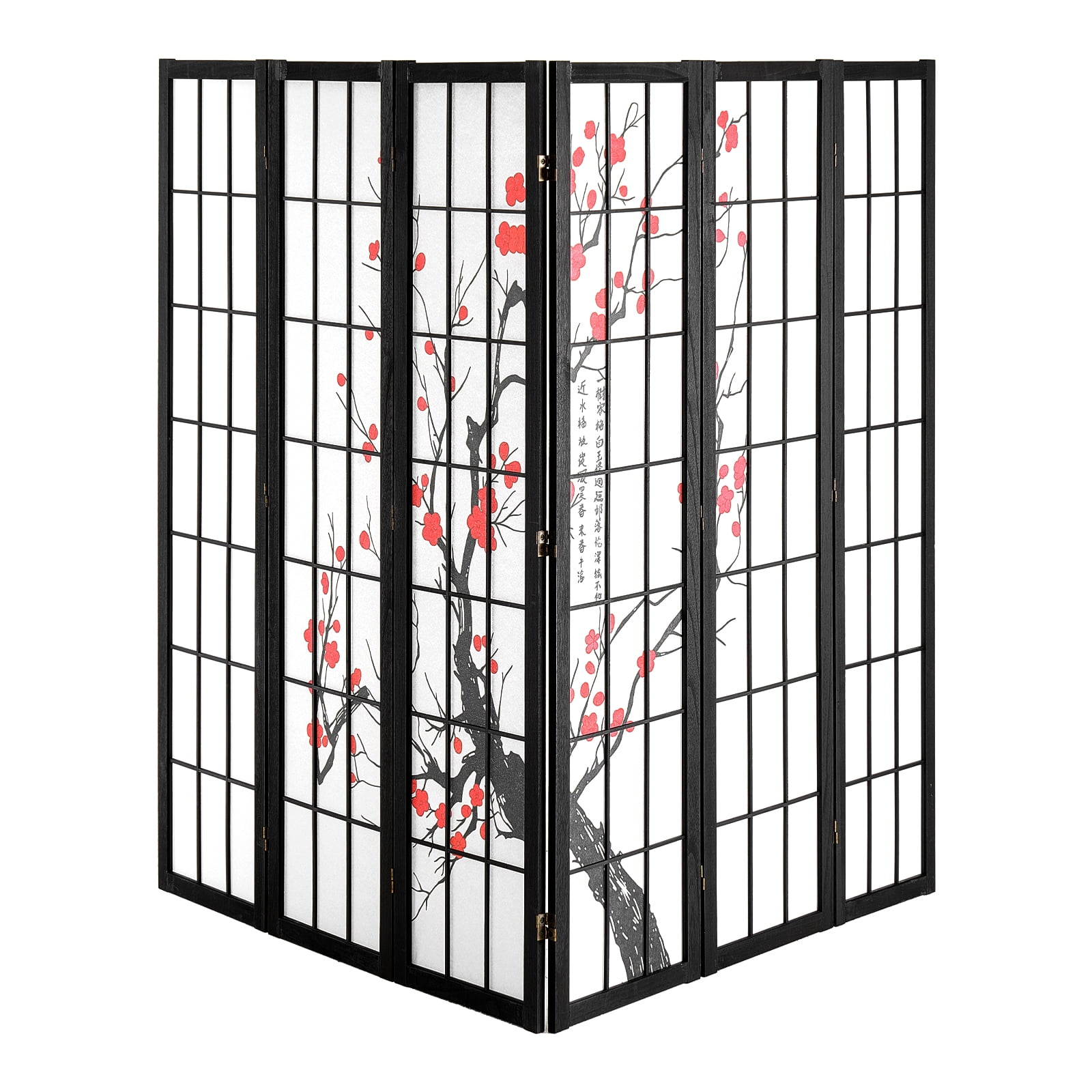 KFFKFF Partition Screen, 6-Section Indoor Privacy Barrier, Foldable Wooden Room Separator, Japanese-Style Portable Decorative Divider, Ideal for Living Space, Workspace, Dining Area