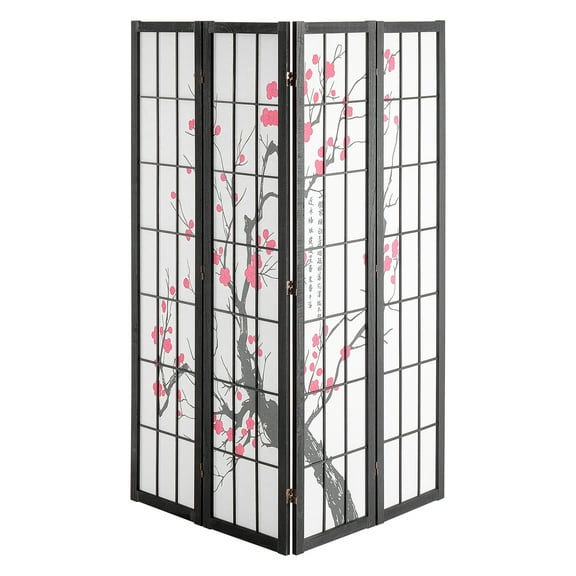 KFFKFF Partition Screen, Quadruple Panel Oriental Divider, Wooden Foldable Privacy Barrier Indoor, Oriental Movable Decorative Separators, Suitable for Living Space, Workspace
