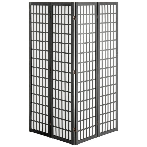 KFFKFF Partition Screen, Quadruple Panel Oriental Room Separator, Indoor Foldable Wooden Privacy Barrier, Portable Decorative Dividers, Ideal for Home Office, Dining Area, and Sleeping Quarters