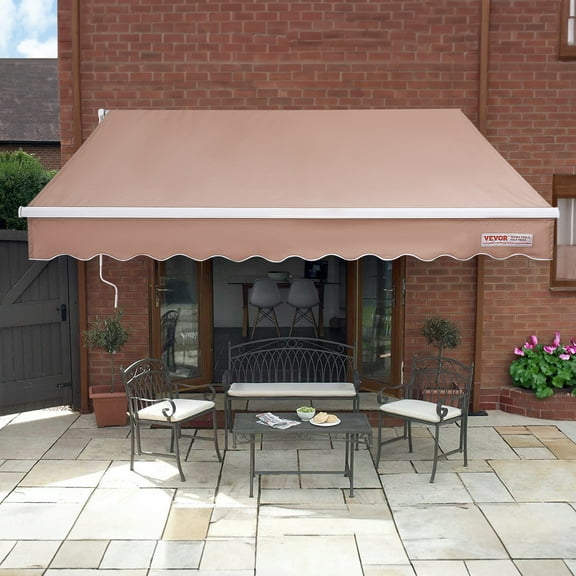 KFFKFF Patio Awning Retractable 10'x8' Awning Sunshade Shelter with Crank Handle