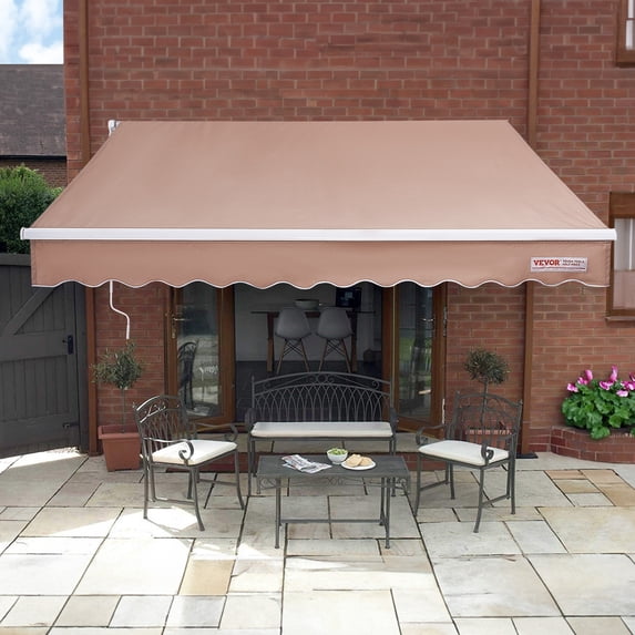 KFFKFF Patio Awning Retractable 12'x10' Awning Sunshade Shelter with Crank Handle