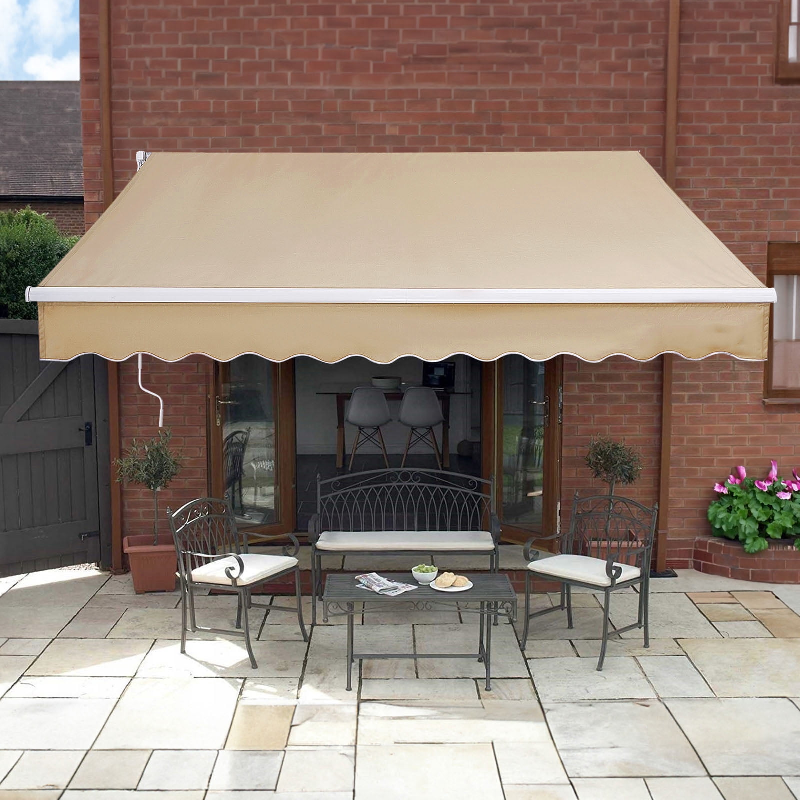 KFFKFF Patio Awning Retractable 13'x8' Awning Sunshade Shelter with Crank Handle