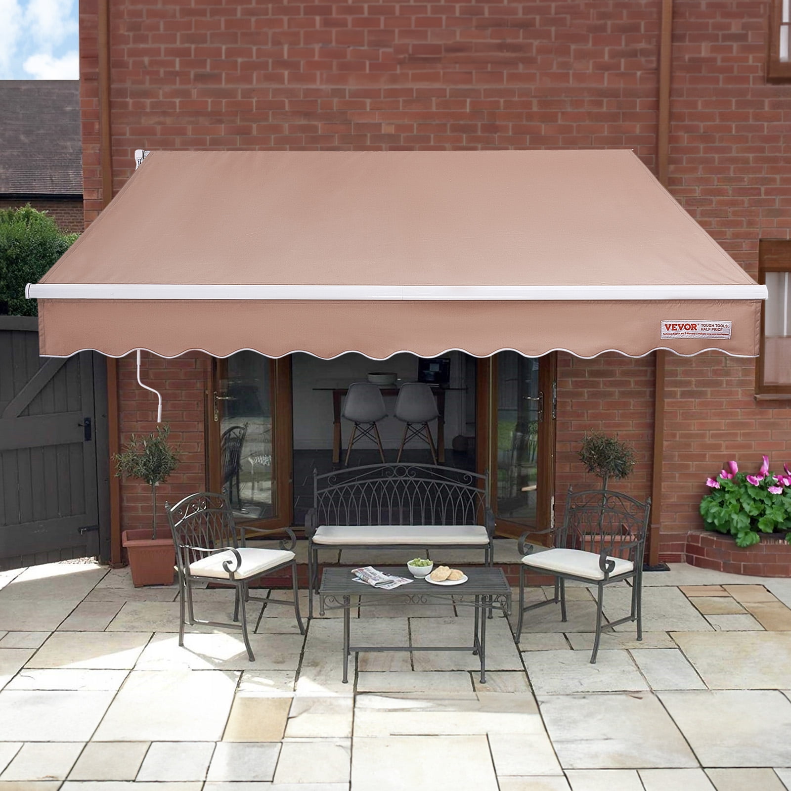 KFFKFF Patio Awning Retractable 8' x 7' Awning Sunshade Shelter with Crank Handle