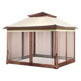 KFFKFF Patio Gazebo, 11 x 11 FT Pop up Gazebo Tent for 8-10 Person, with Mosquito Netting, Metal Frame, and PU Coated 250D Oxford Cloth, Outdoor Canopy Shelter