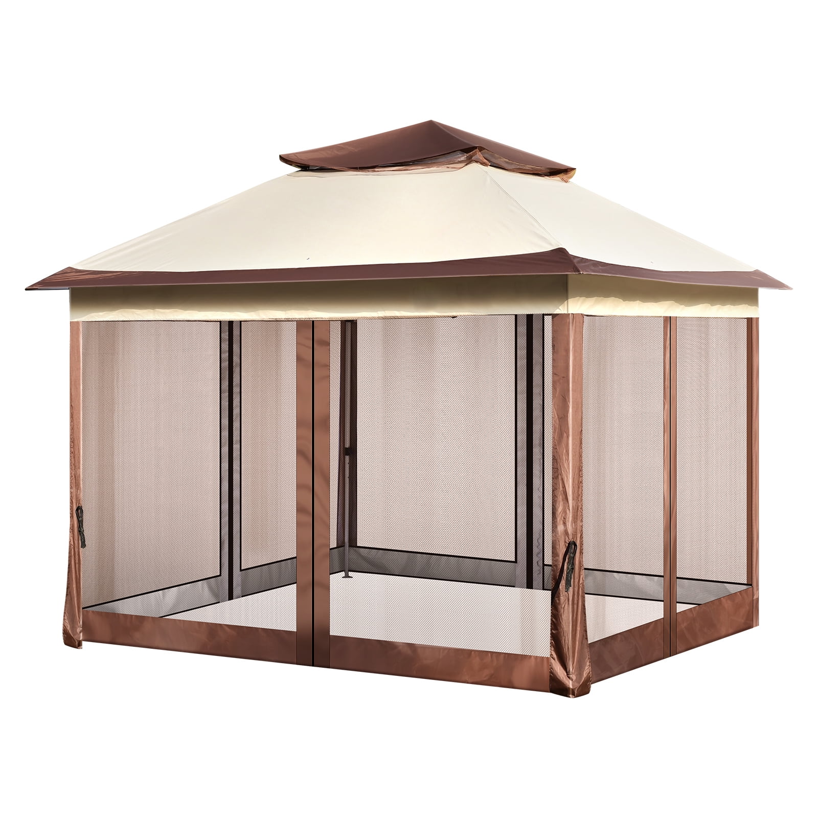 KFFKFF Patio Gazebo 11 x 11 FT Pop up Gazebo Tent for 8-10 Person, Outdoor Waterproof Gazebo, Outdoor Canopy Shelter with Mosquito Netting & UV Protection