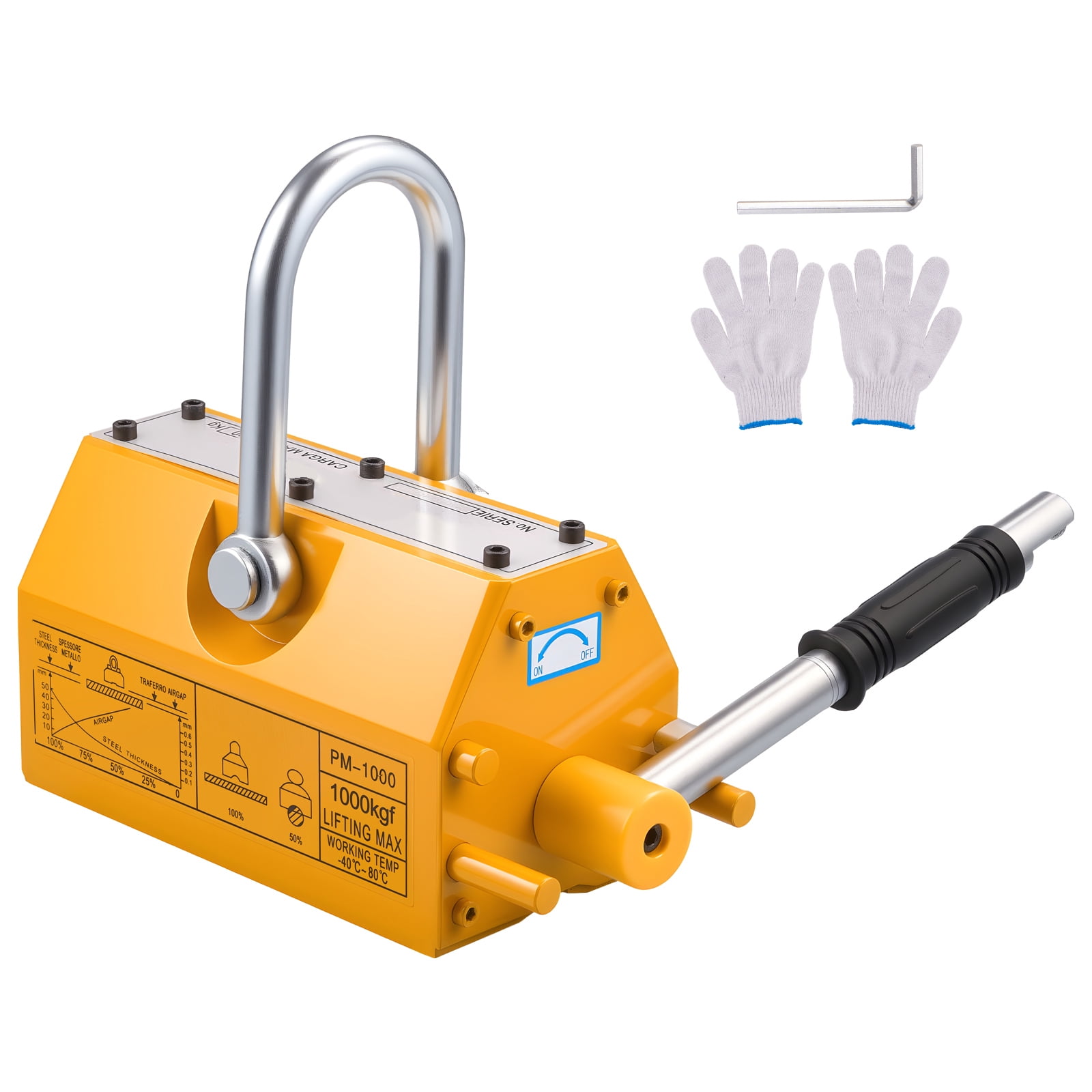 KFFKFF Permanent Magnetic Lifter, 2200 lbs Capacity, Durable N42 Neodymium Magnet with Release Handle and Steel Hook, Suitable for Shop Cranes and Hoists, Ideal for Lifting Steel Plates and Boards