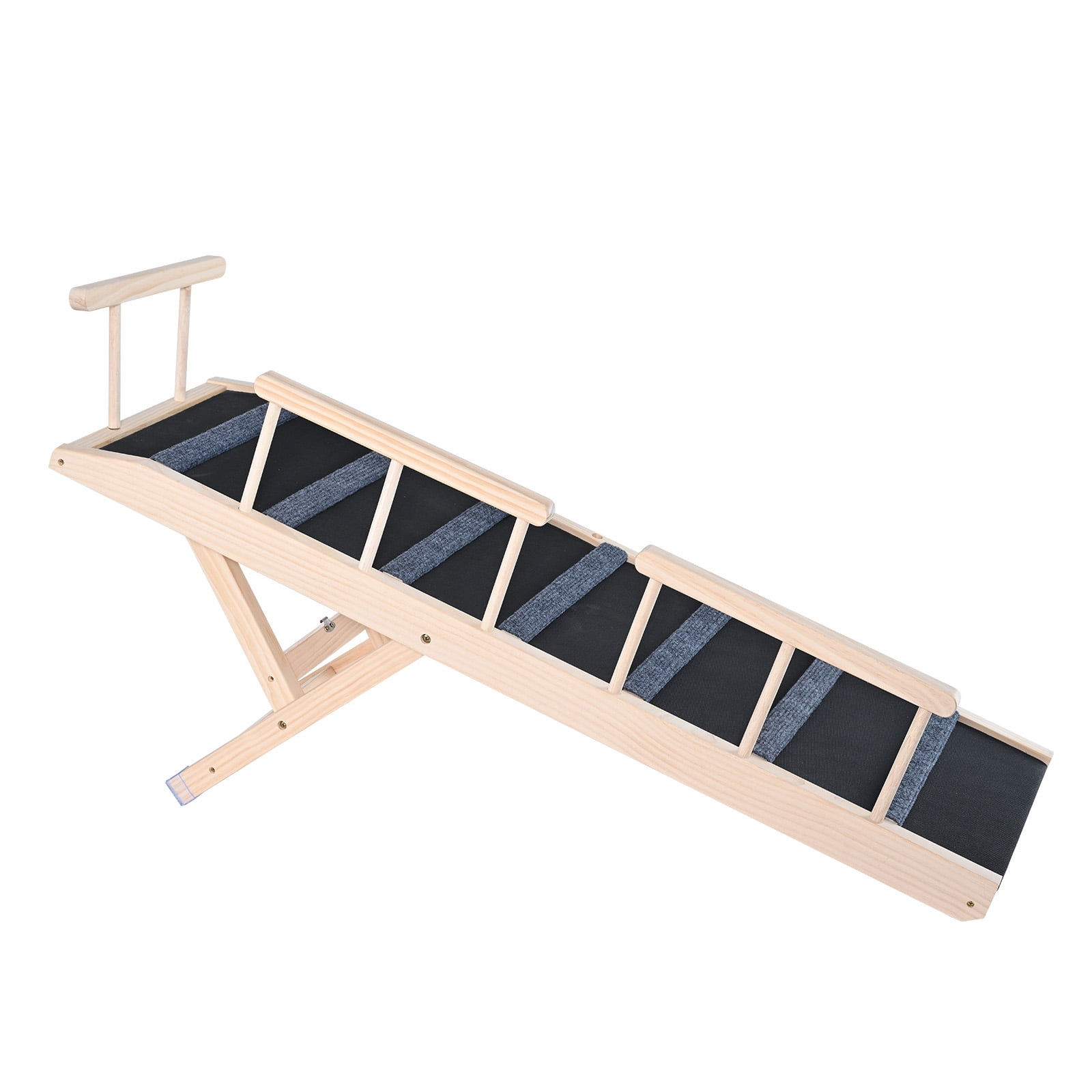 KFFKFF Pet Access Ramp, Foldable Ramp for Pets to Reach Beds, for Various Breeds & Ages, Durable Wood Construction, Extends 47.2", Height Adjusts 13.8"-27.6", Ideal for Furniture & Vehicles