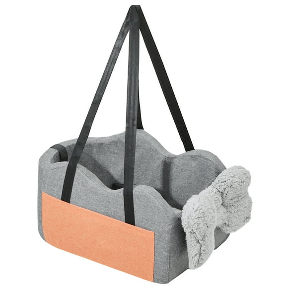 KFFKFF Pet Booster Seat for Small Dogs, Fits Car Center Consoles, Includes Safety Leash and Adjustable Straps, Dark Gray, Supports Pets up to 8lbs