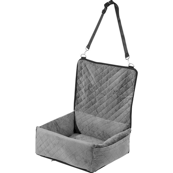 KFFKFF Pet Car Seat, Booster Cushion for Dogs with Storage Compartment, Safety Tether, Filled with Sponge & PP Cotton, Ideal Car Travel Bed for Small & Medium Dogs up to 40lbs, in Gray