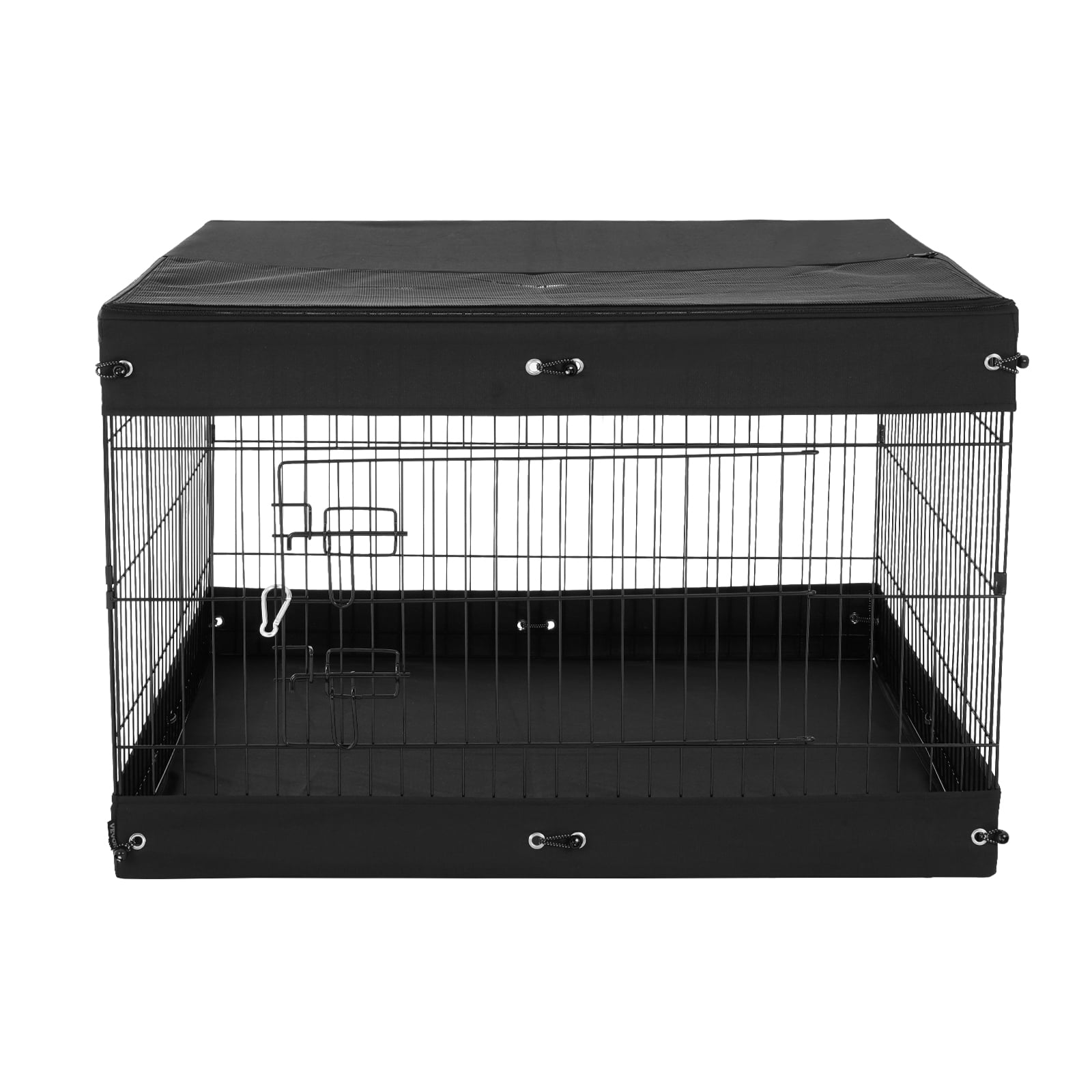 KFFKFF Pet Enclosure, 4 Panels Dog Playpen with Cover and Mat, 24"H x 36"W Collapsible Iron Animal Activity Area, Indoor and Outdoor Canine Barrier with Gate
