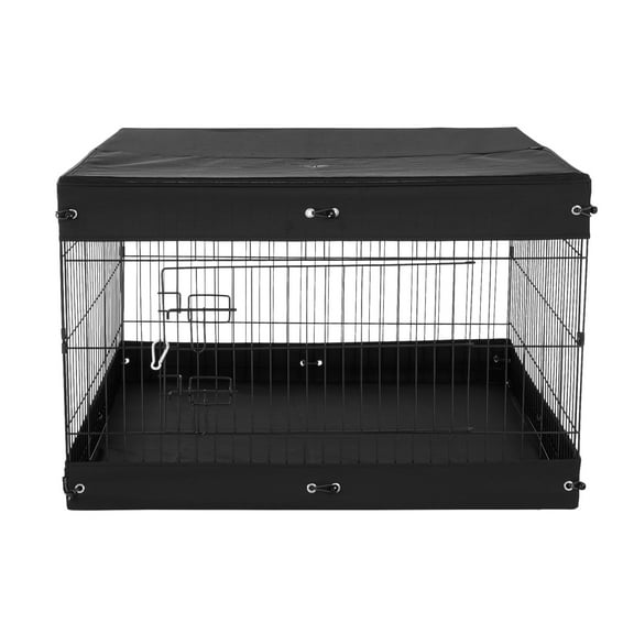KFFKFF Pet Enclosure, 4 Panels Dog Playpen with Cover and Mat, 24"H x 36"W Collapsible Iron Animal Activity Area, Indoor and Outdoor Canine Barrier with Gate