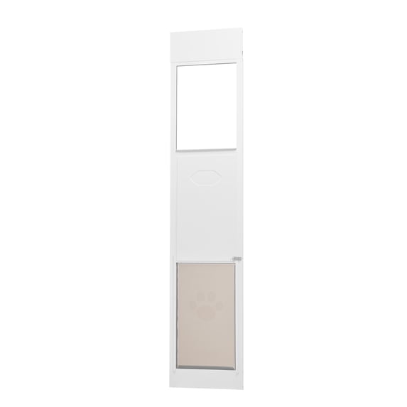 KFFKFF Pet Entryway for Sliding Glass Doors, Adjustable Height from 75 7/8" to 80 11/16", Canine Access for Sliding Entrances, Aluminum Framed Toughened Glass Pet Passage with Hinged Flap and Lock