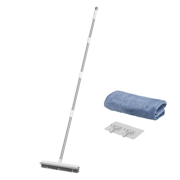KFFKFF Pet Hair Removal Broom with Adjustable Handle, 58.46 in, Rubber Broom with Built-in Squeegee for Removing Dog and Cat Hair, Suitable for Furniture, Hardwood Floors, and Tiles