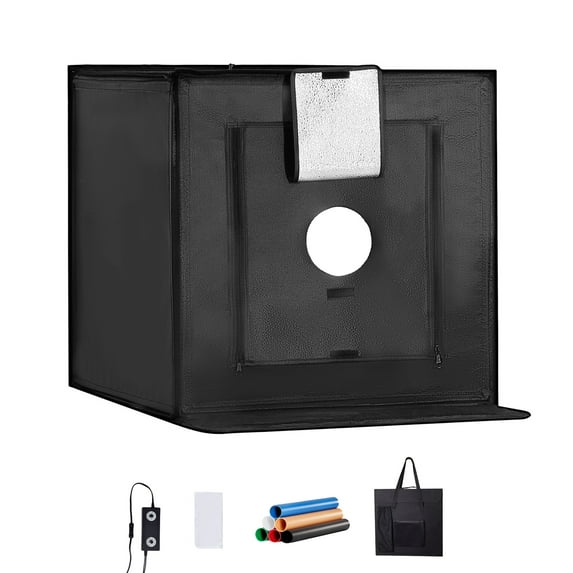 KFFKFF Photography Studio Box, 24" x 24", Adjustable 3000-5600K 3-Color Lighting Tent Kit, 160 LED, Includes 6 Backdrops, Power Adapter, Soft Cloth, CRI ≥ 95 for Product Photos