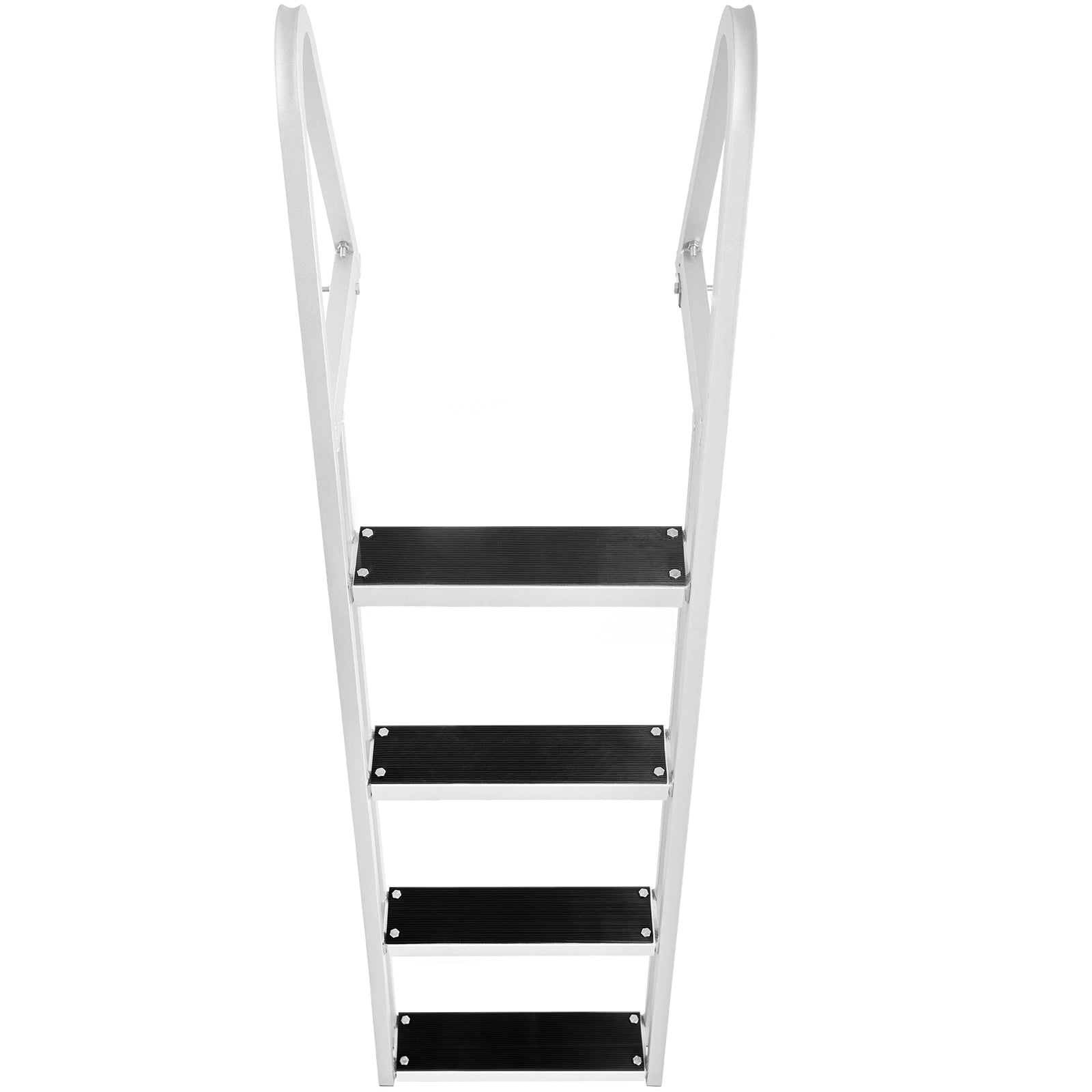 KFFKFF Pier Staircase, Detachable Quad-Step, Supports 350 lbs, Crafted from Aluminum Alloy with 4'' Broad Tread & Anti-slip Rubber Pad, Simple Assembly for Vessel/Lake/Pool/Marine Embarkation
