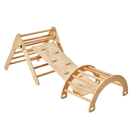 KFFKFF Pikler Triangle Set, Quintuple Toddler Ascending Playthings for Indoor Play Area, Incline, and Curve, Montessori Ascension Kit with Triangle, Grand Scale Timber Ascension Gym