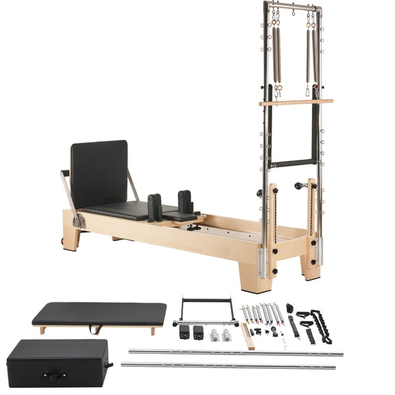 KFFKFF Pilates Apparatus, Timber Pilates Device for Domestic Exercise Area, Power Training Gear with Twin Resistance, Apparatus Box, Bounce Board, Supports Up to 400 LBS