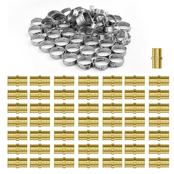 KFFKFF Pipe Accessories, 3/4" 50PCS Brass Pipe Accessories, Clamp-secured Direct-Flow Pipe Connector Brass Air Accessories, Robust Plumbing Tube Adapter for Heating/Shower Systems,Water Pipelines