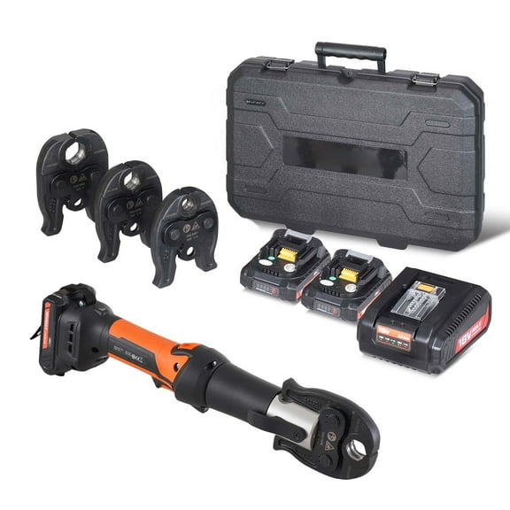 KFFKFF Pipe Crimping Set, Professional Electric Press Tool, Includes 1/2'', 3/4'', 1'' Jaws, 2x 18V 2.0Ah Batteries, Quick Charger & Durable Case