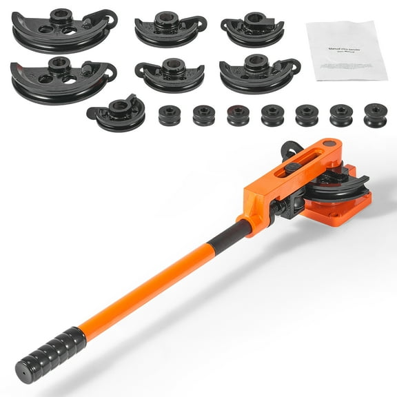 KFFKFF Pipe Tube Bender, 3/8" to 1" OD Manual Pipe Tube Bender with 7 Bending Dies, 180 Copper Aluminum Pipes Bending Tools for HVAC Air Conditioning Refrigerator Auto Repair