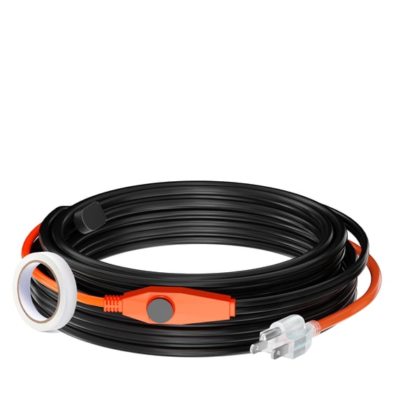 KFFKFF Pipe Warming Cord, 30FT 7W/FT Heating Strip for Tubes, Integrated Temperature Controller, Water Tube Warming Wire Safeguards PVC Hose, Metal and Plastic Tubes Against Frost