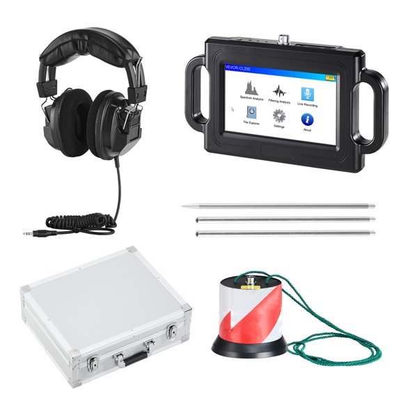 KFFKFF Pipe Water Leak Detector, 1Hz-5000Hz, 7" Touchscreen Device for Detecting Underground Plumbing Leaks up to 6.6FT (2m)  Includes Sensor, Listening Rods, Headphones, 8GB Card & Carrying Case