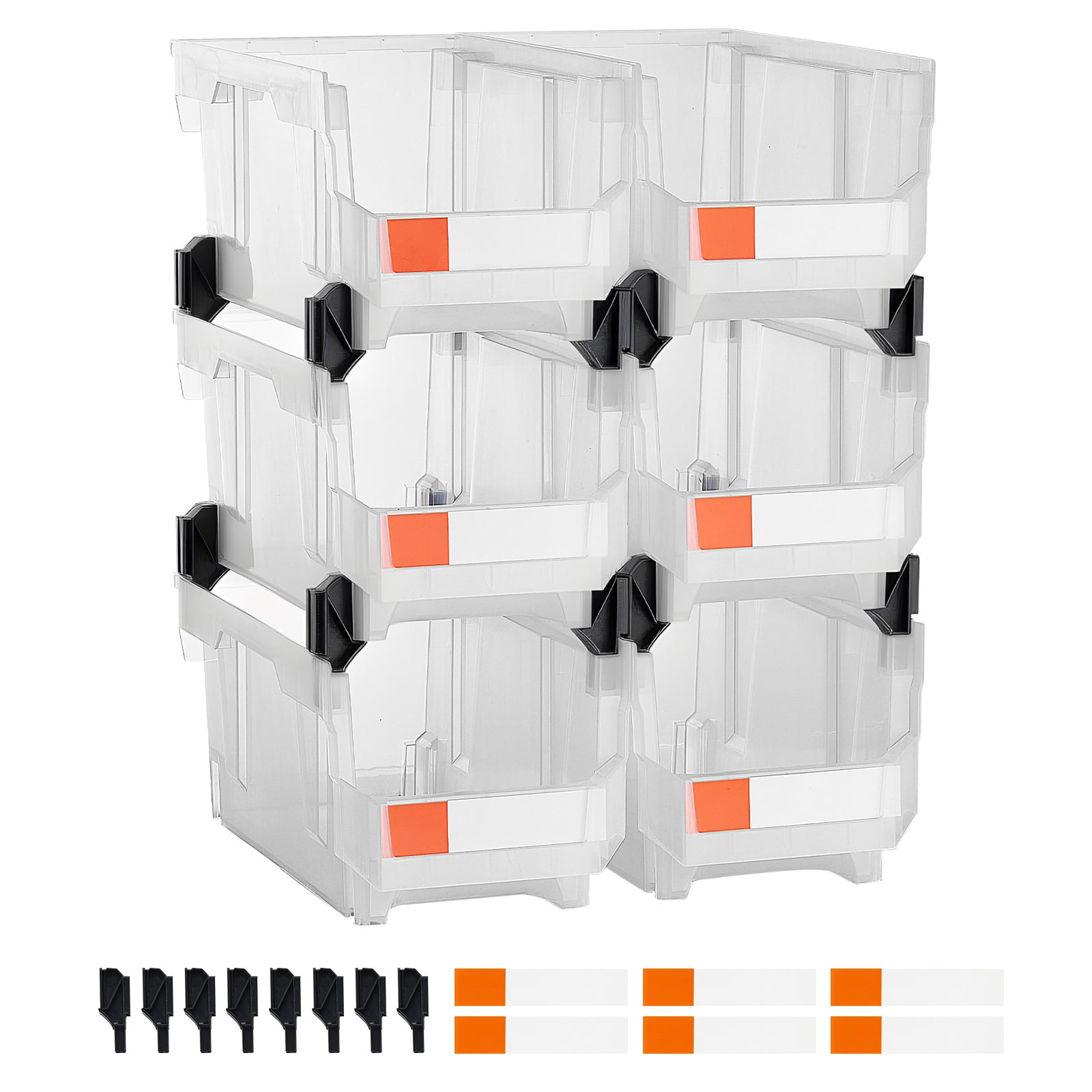 KFFKFF Plastic Stackable Storage Bins, 14.8 x 8.5 x 7.1 inch (6 Pack