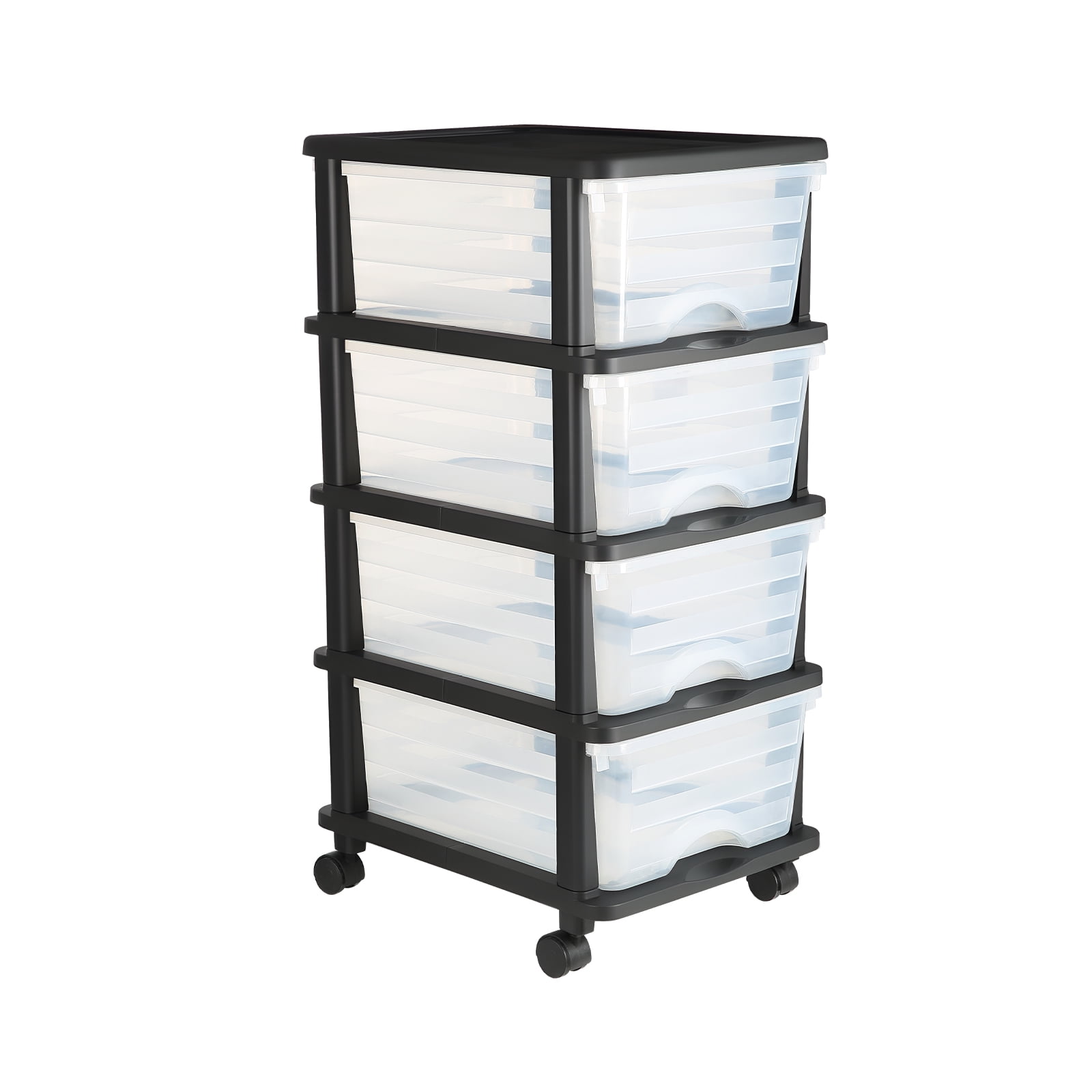 KFFKFF Plastic Storage Drawer Cart with 4 Compartments, Mobile Organizer with Wheels, Rolling Storage Solution for Office Supplies, Crafts, and Classroom Essentials