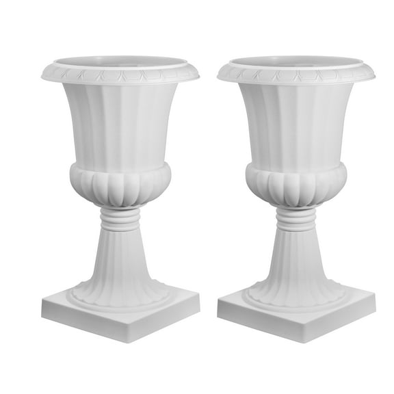 KFFKFF Plastic Urn Planters, 15.8 x 26.4 Inch, Set of 2 White Decorative Flower Pots for Indoor & Outdoor Use - Ideal for Weddings, Events, Home, Garden, Balcony, Patio, and Porch