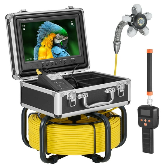 KFFKFF Plumbing Inspection Camera with 512Hz Locator, 98 ft/30 m, Auto-Balancing Sewer Examination Camera with 9" 1080P HD Display, 36X Magnification, Serpentine Plumbing Camera with 12 LED Lights