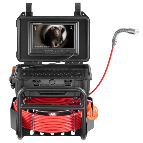 KFFKFF Plumbing Inspection Device, 165 ft/50m, Equilibrium Maintaining Drainage Cam with 512Hz Signal Emitter, Distance Tracker, 9" Display 1080P HD Serpentine Plumbing Device