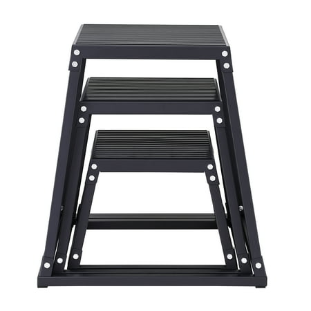 KFFKFF Plyo Step Boxes, Set of 3 - 12/18/24 Inch, Home Gym Conditioning Platforms, Anti-Skid Surface for Enhanced Grip, Ideal for Jump Training & Strength Workouts, Black