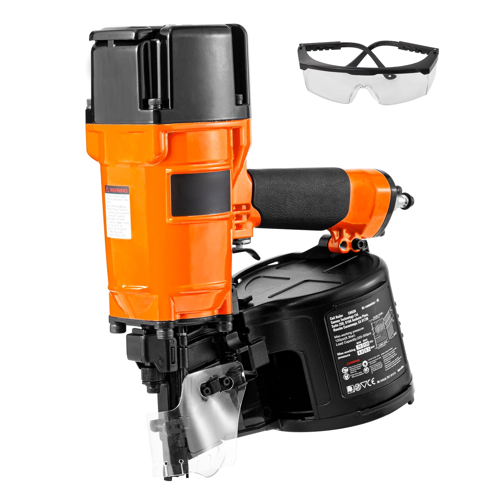 KFFKFF Pneumatic Coil Siding Nailer CN83N, 2" to 3-1/4" 15-Degree Air-Powered Nail Gun with Adjustable Depth Control, 70-120 PSI for Siding, Sheathing, Woodworking, Fencing, and Decking