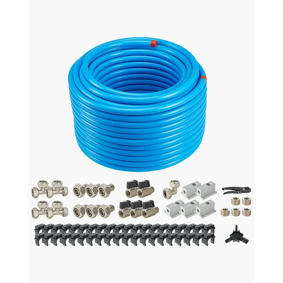 KFFKFF Pneumatic Compressor Line Set, 200FT x 3/4", HDPE-Aluminum Pressurized Air Pipe Network, Secure & Simple to Set Up, Pressurized Air Conduit Package for Workshops Garages, Blue