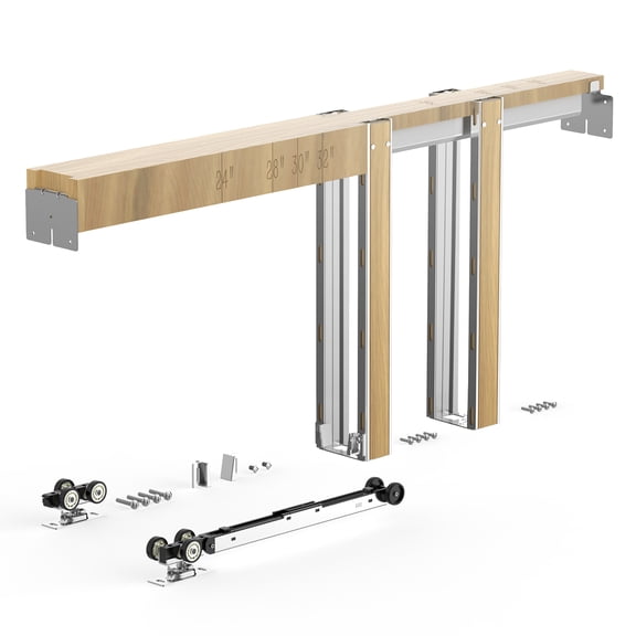 KFFKFF Pocket Door Frame Kit 36" x 84" with Steel-Wrapped Studs, Designed for Home Doors, Features Two-Way Soft Close Mechanism, Smooth and Quiet Sliding, Space-Saving Concealed Installation