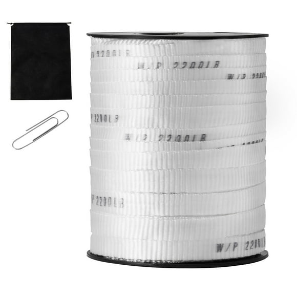 KFFKFF Polyester Pulling Cord, 5/8" x 318' Flat Mule Tape, 2200 lbf Strength, Marked Webbing Wire Pulling Tape for Wrapping, Horticulture, Industrial Electrical, Conduit Tasks, White