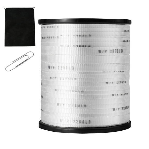 KFFKFF Polyester Pulling Cord, 5/8" x 630' Flat Mule Tape, 2200 lbf Pulling Strength, Marked Webbing Wire Pulling Tape for Wrapping, Horticulture, Business Electrical, Conduit Tasks, White